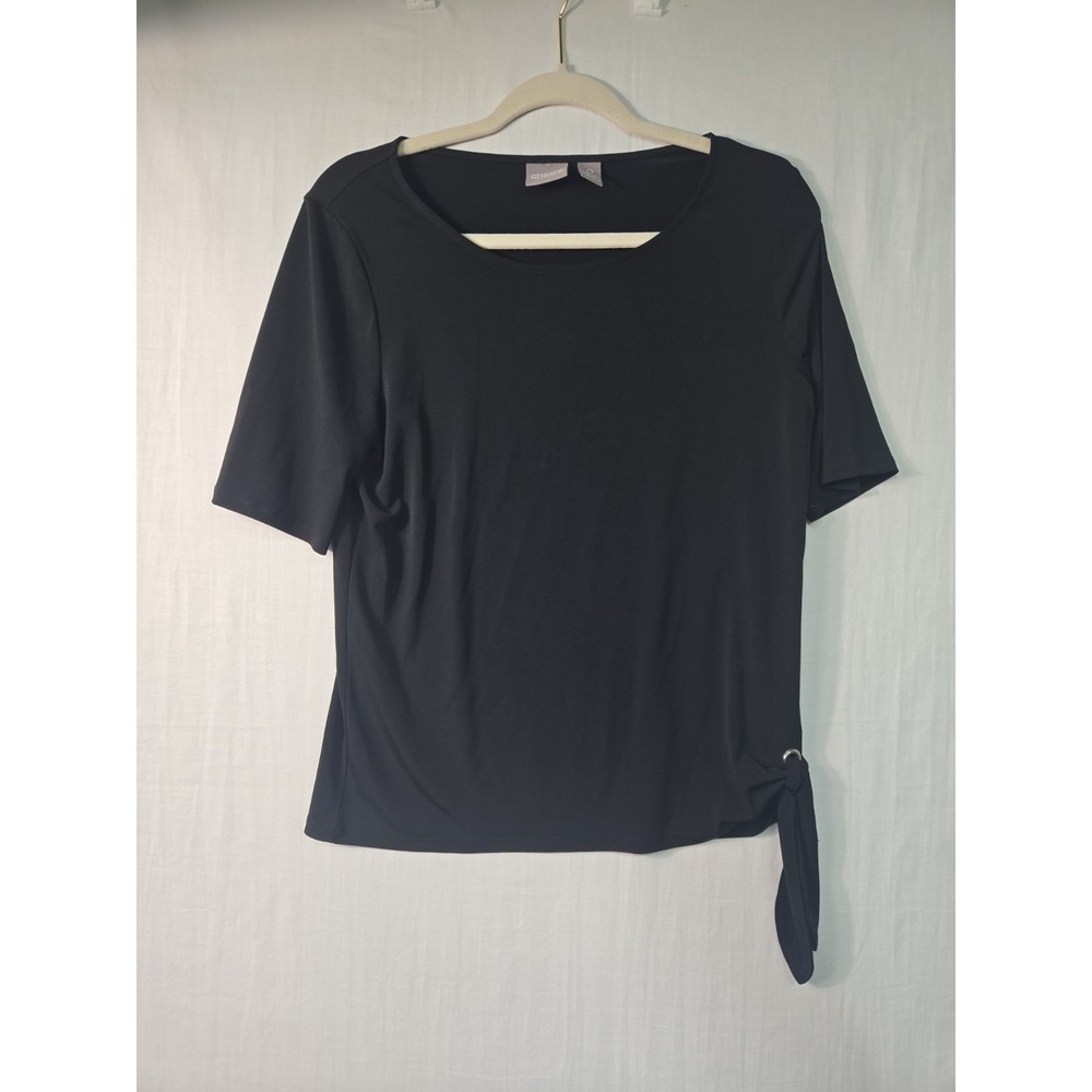 Chico's Black Blouse Grommet Side Tie Short Sleeves Women's 0 (S)‎ Stretch